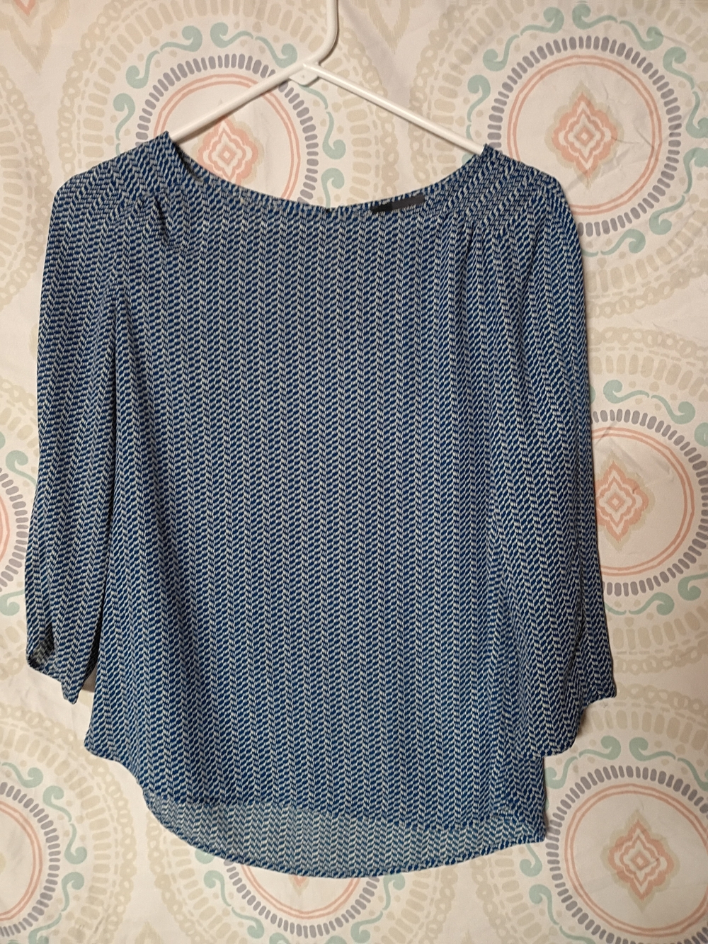 The Limited Blue Pattern Chevron Boatneck Blouse